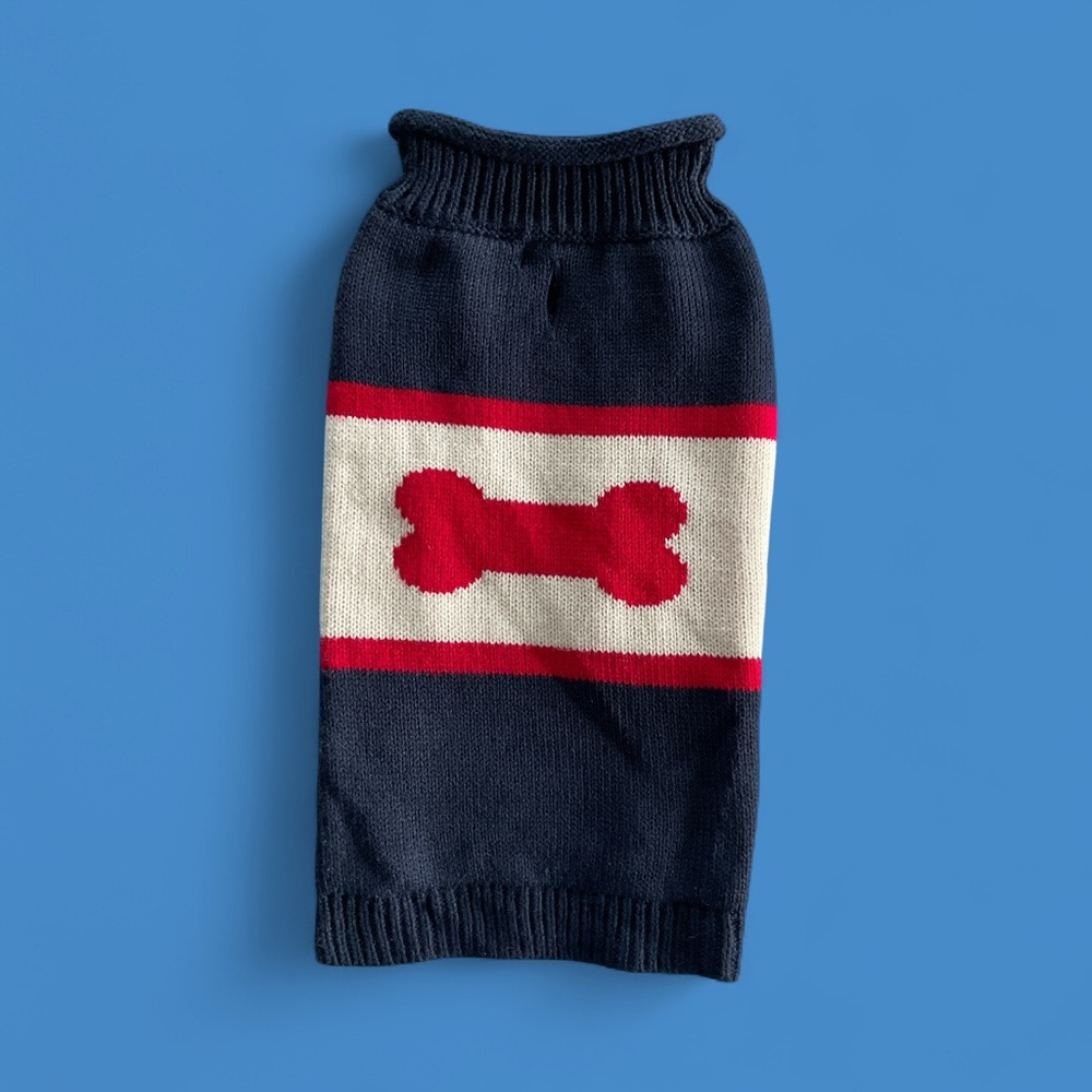 💖 Fab Dog Navy Dog Sweater With Red Bone 💖